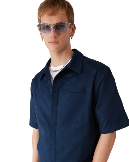 Chemise à manches courtes monogramme marine