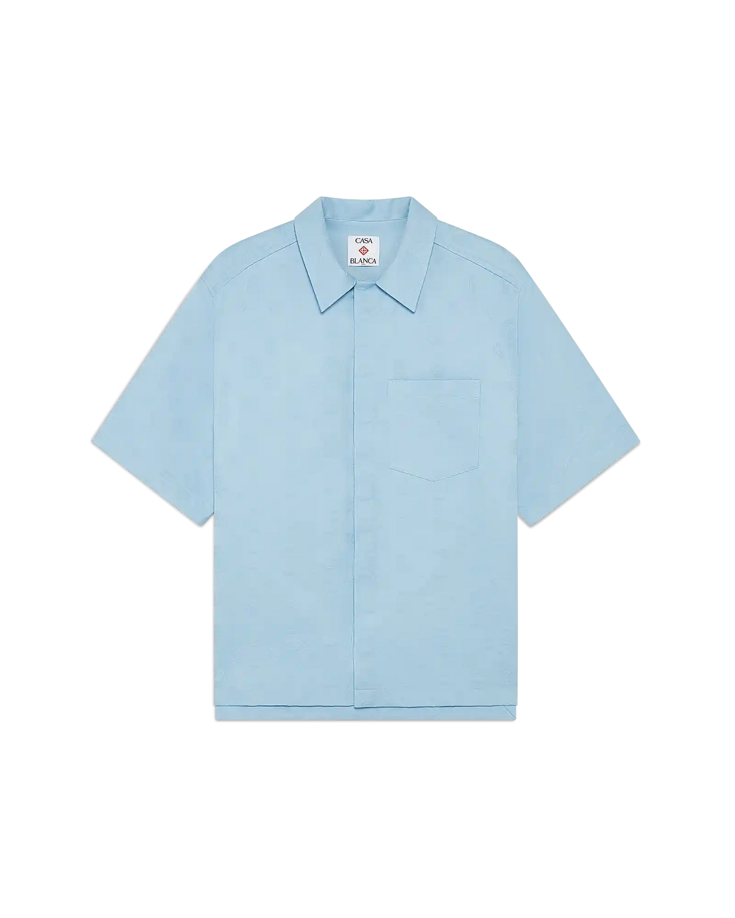 Chemise à manches courtes monogrammée bleu clair