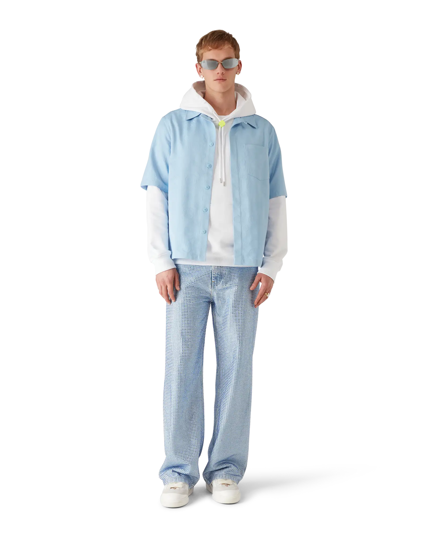 Chemise à manches courtes monogrammée bleu clair