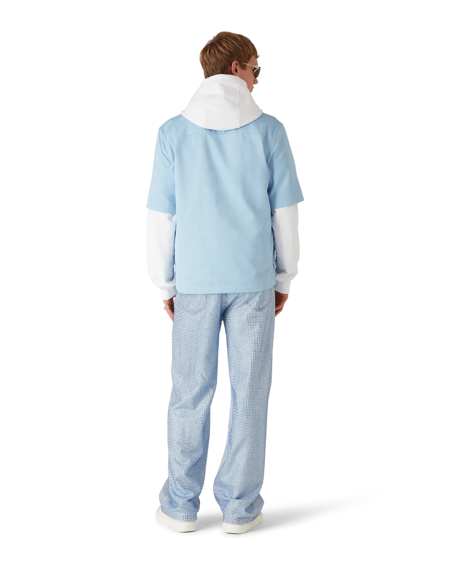 Chemise à manches courtes monogrammée bleu clair