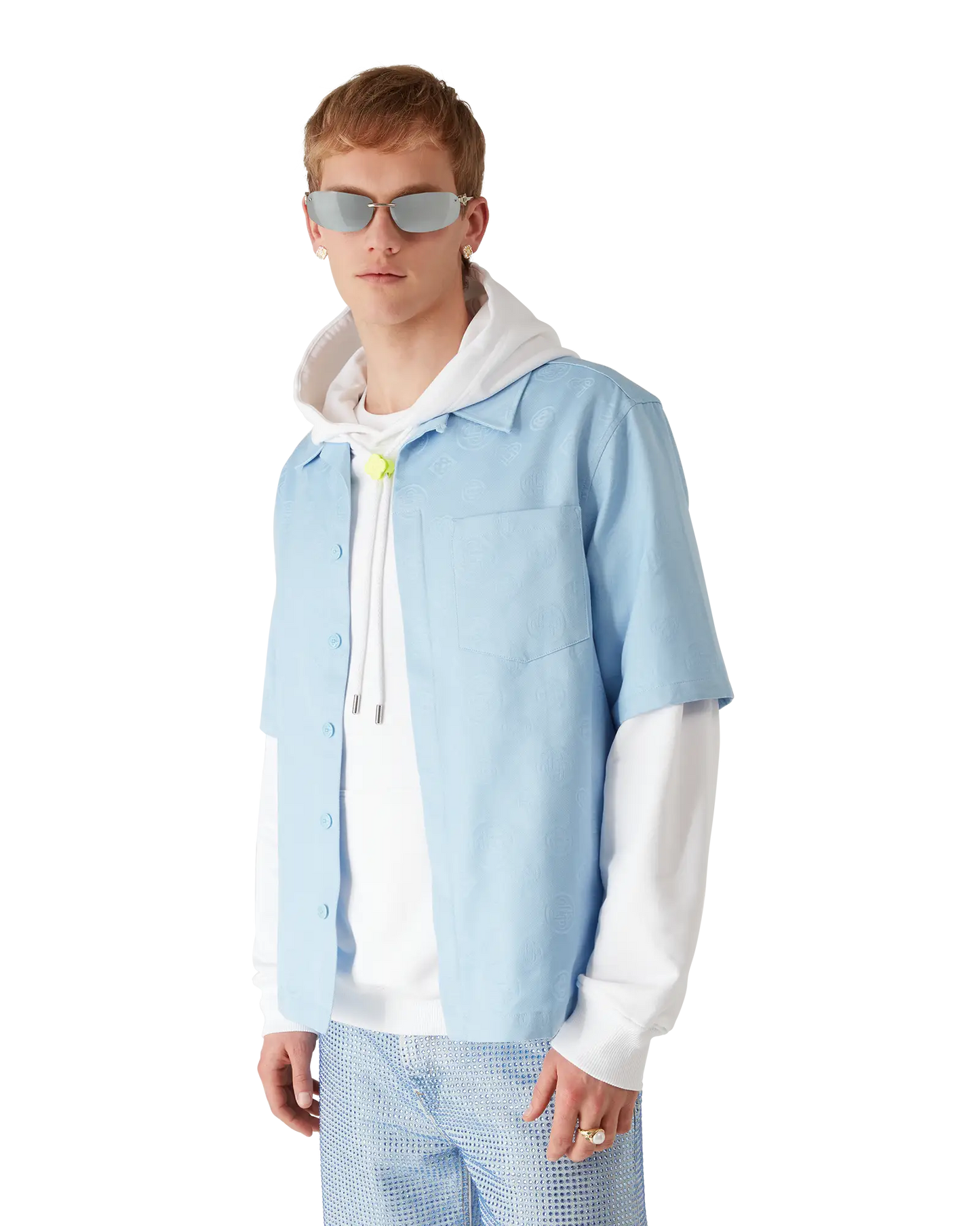 Chemise à manches courtes monogrammée bleu clair