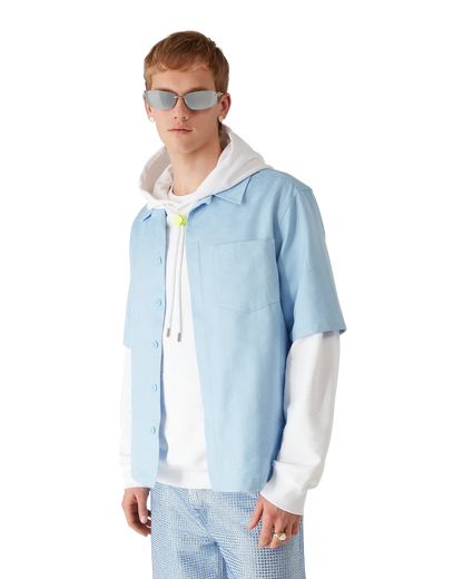 Chemise à manches courtes monogrammée bleu clair