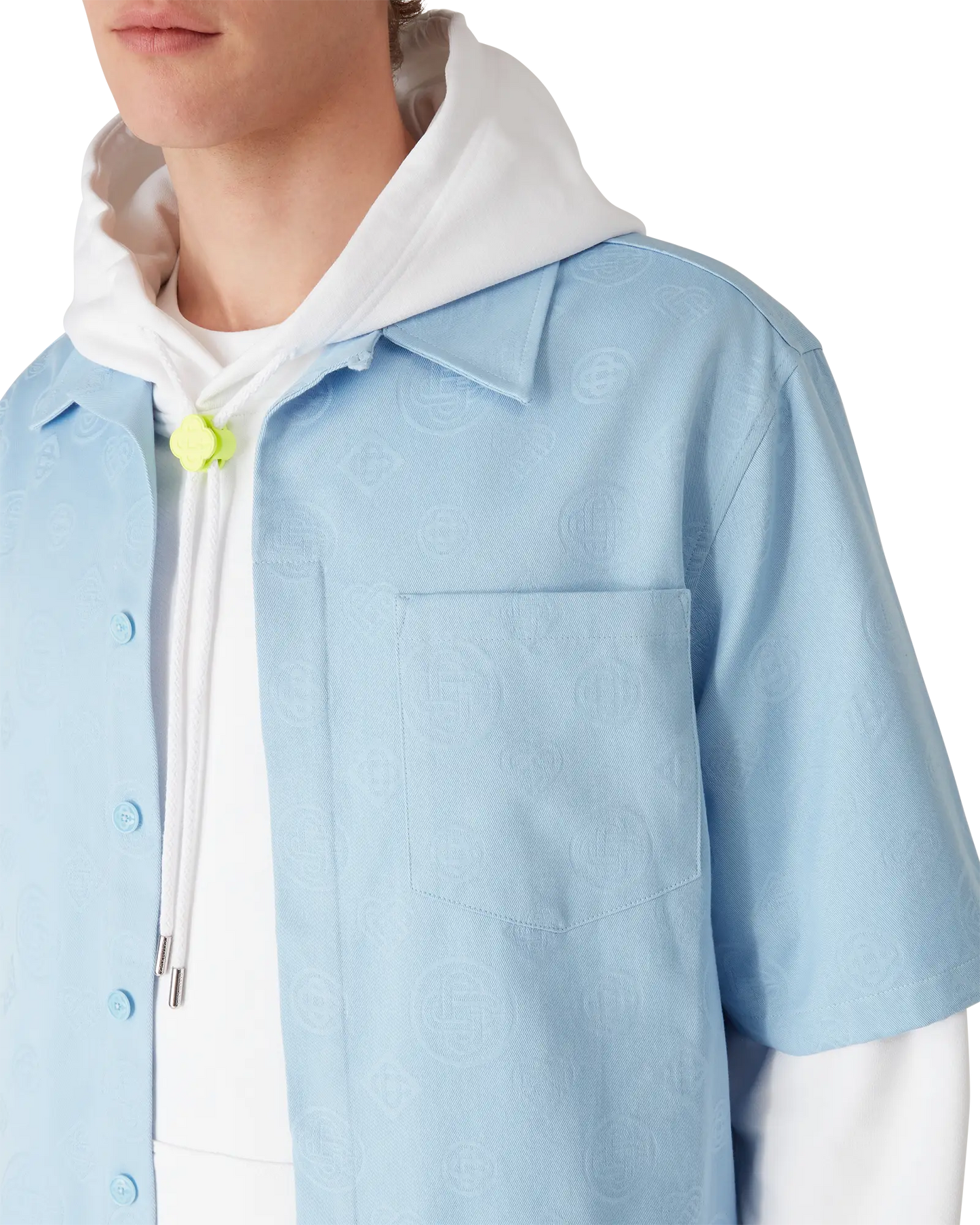 Chemise à manches courtes monogrammée bleu clair