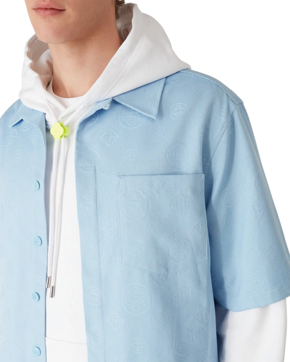 Chemise à manches courtes monogrammée bleu clair