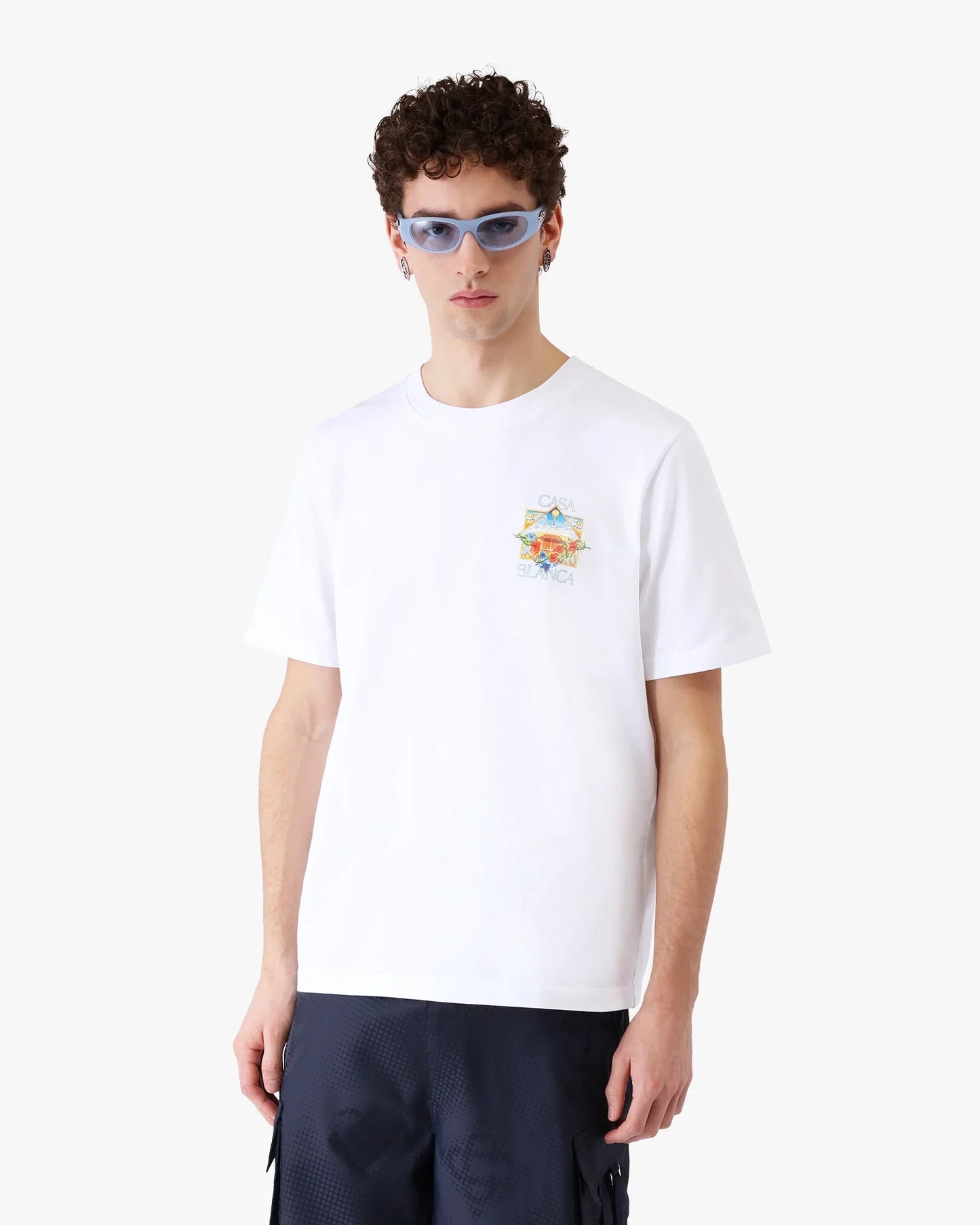 T-shirt Court à Manches Courtes Icône du Tribunal de la Fleur Blanche