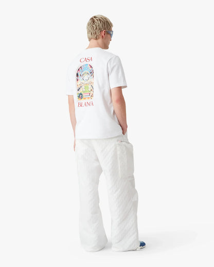 T-shirt blanc à manches courtes imprimé paysage tennis
