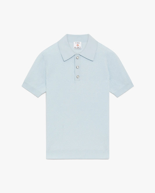 Blue Pointelle Monogram Short Sleeve Polo Shirt