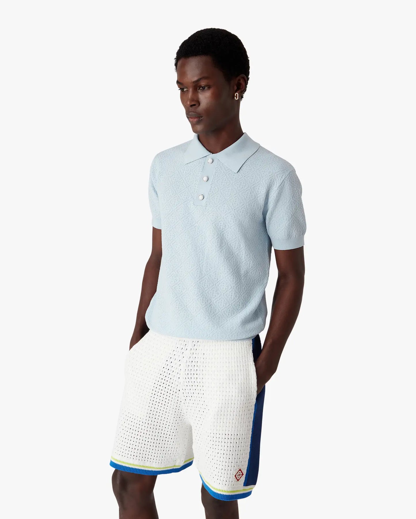 Polo à manches courtes monogramme ajouré bleu
