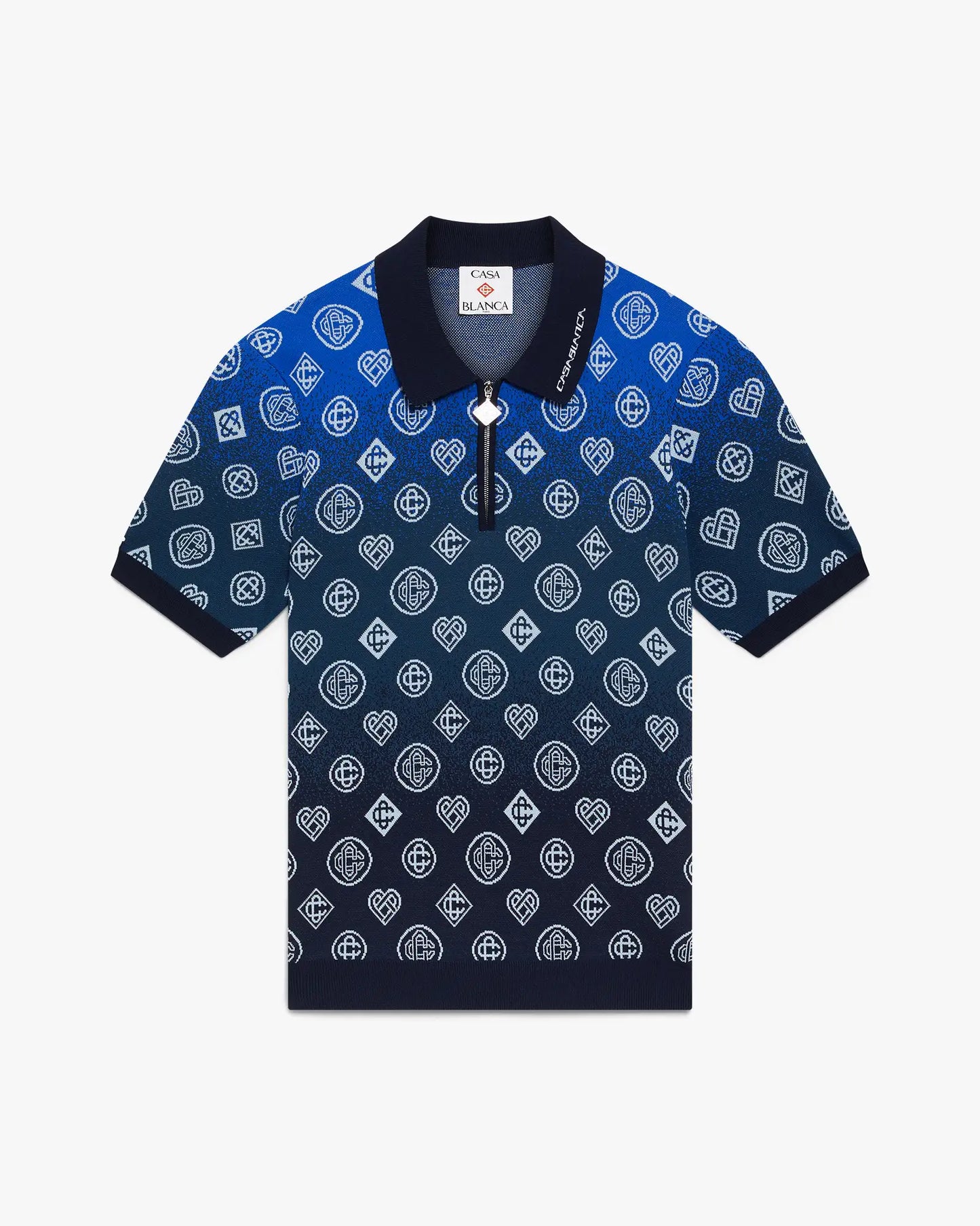Polo tricoté à manches courtes avec monogramme dégradé marine