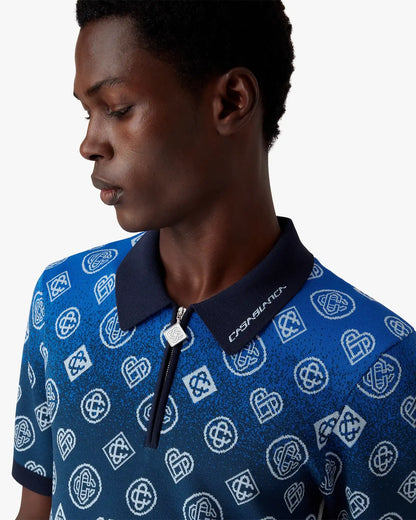 Polo tricoté à manches courtes avec monogramme dégradé marine