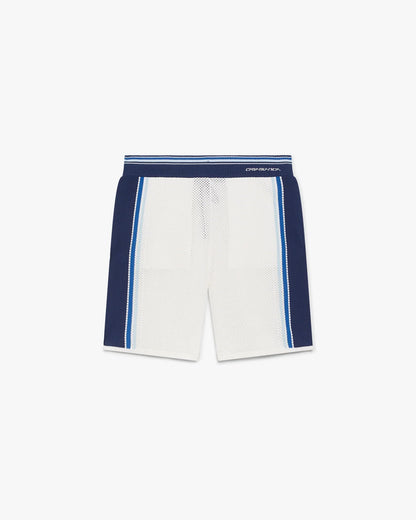 White & Blue Striped Mesh Track Shorts