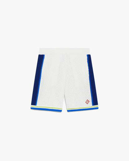Short en crochet blanc et bleu