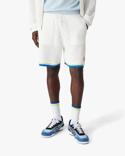 Short en crochet blanc et bleu