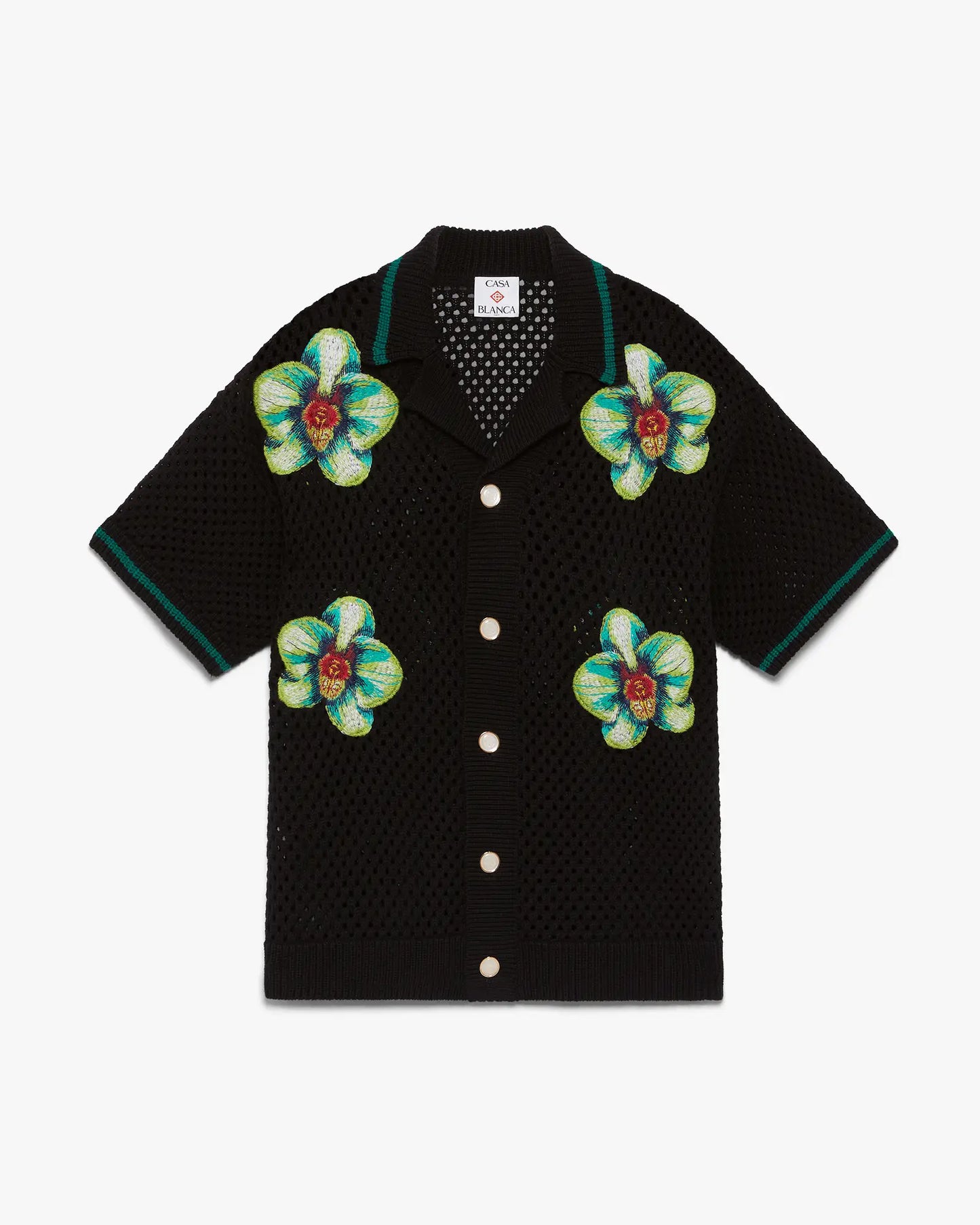 Chemise crochetée à manches courtes brodée Glitch Orchid