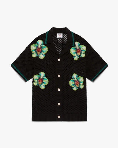 Chemise crochetée à manches courtes brodée Glitch Orchid
