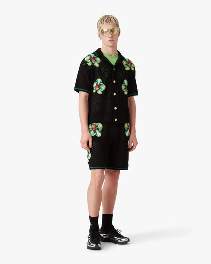 Chemise crochetée à manches courtes brodée Glitch Orchid