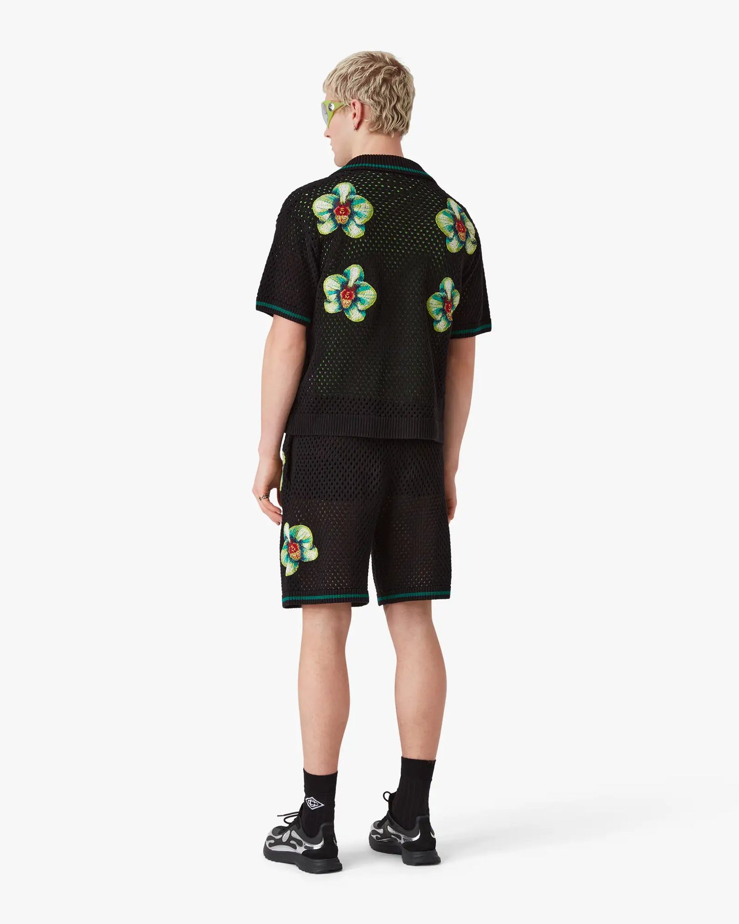 Chemise crochetée à manches courtes brodée Glitch Orchid