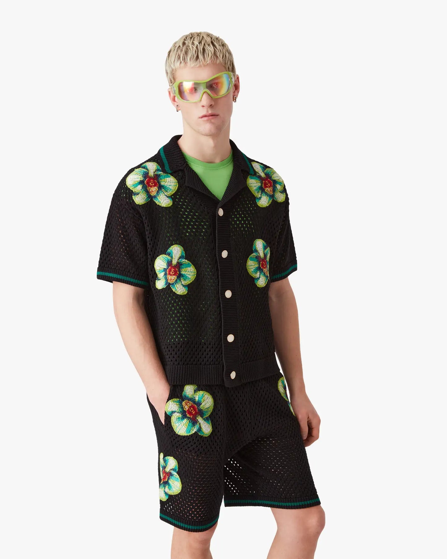 Chemise crochetée à manches courtes brodée Glitch Orchid