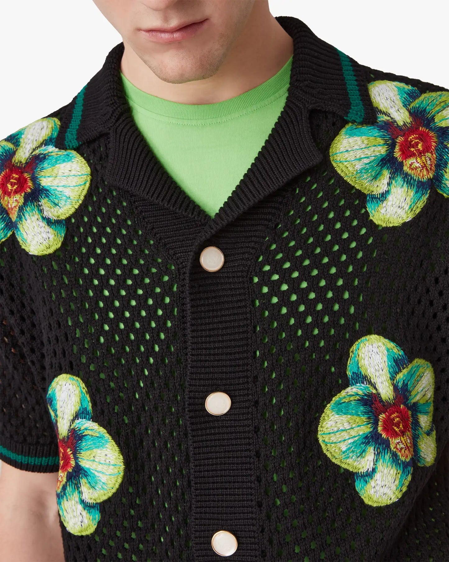 Chemise crochetée à manches courtes brodée Glitch Orchid