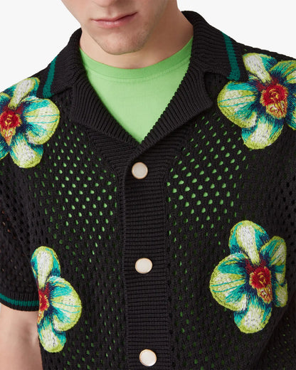 Chemise crochetée à manches courtes brodée Glitch Orchid