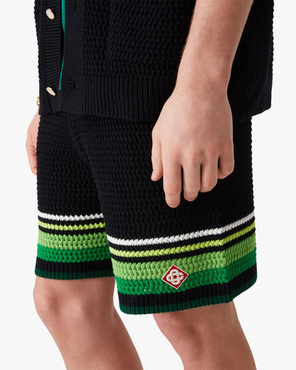 Short en crochet rayé noir et vert
