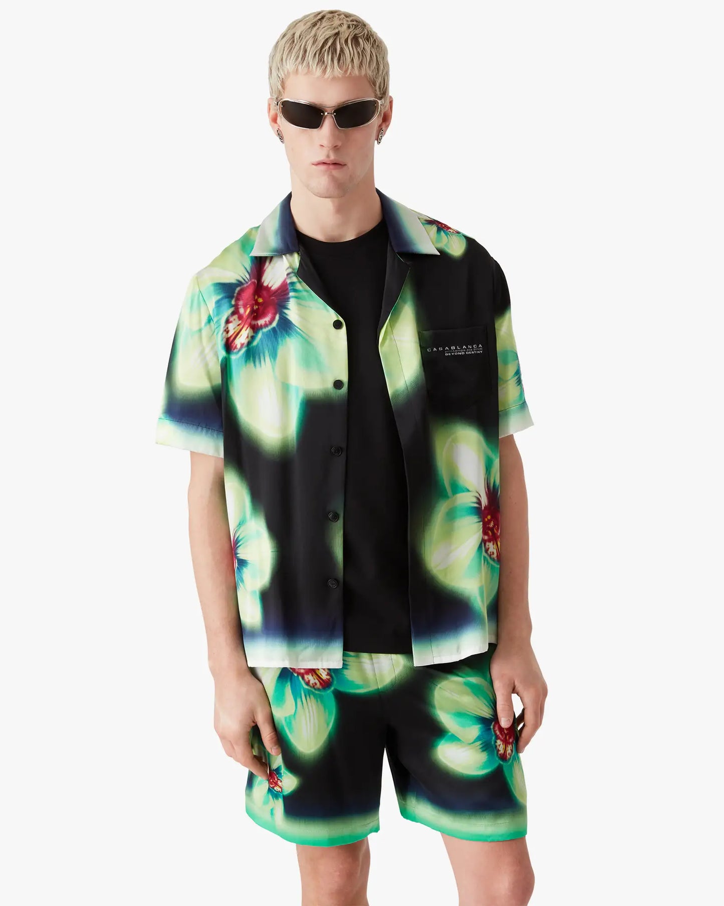 Chemise en soie à manches courtes Orchid Glitch