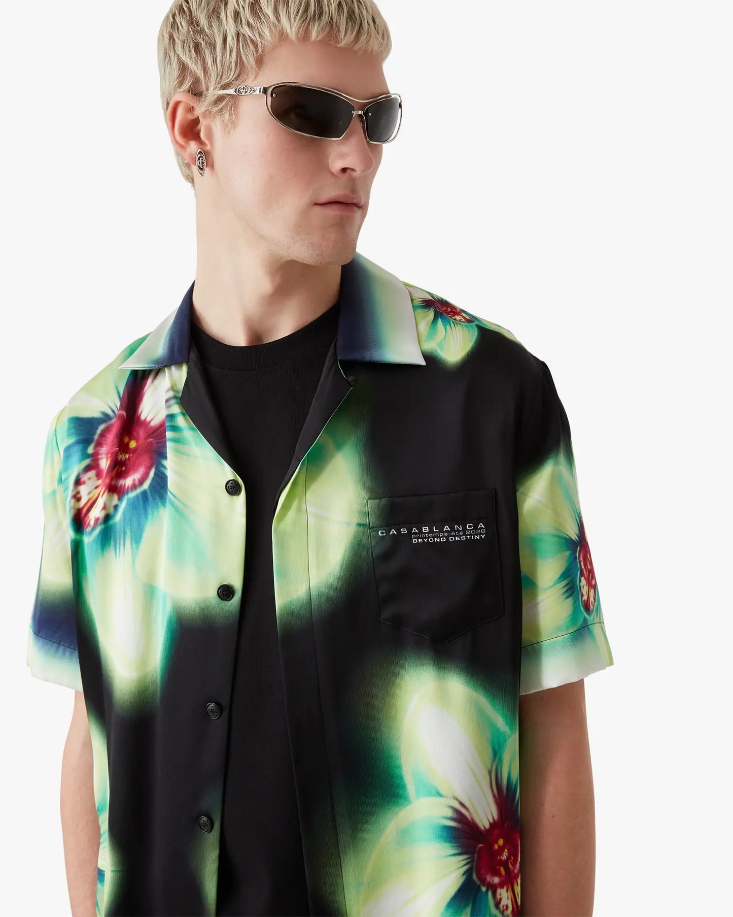 Chemise en soie à manches courtes Orchid Glitch