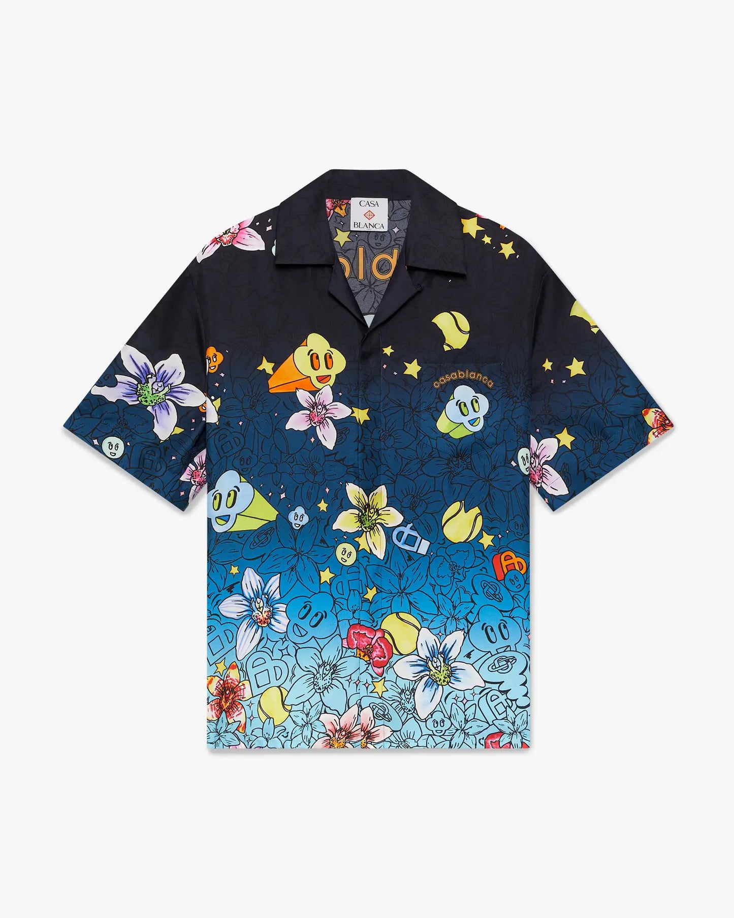 Chemise en Soie Manches Courtes à Motif Collage d'Icônes Graphiques