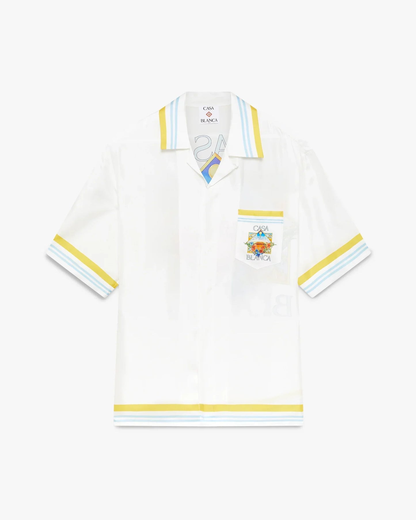 Chemise en soie à manches courtes, motif paysage de tennis blanc