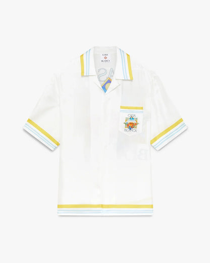 Chemise en soie à manches courtes, motif paysage de tennis blanc