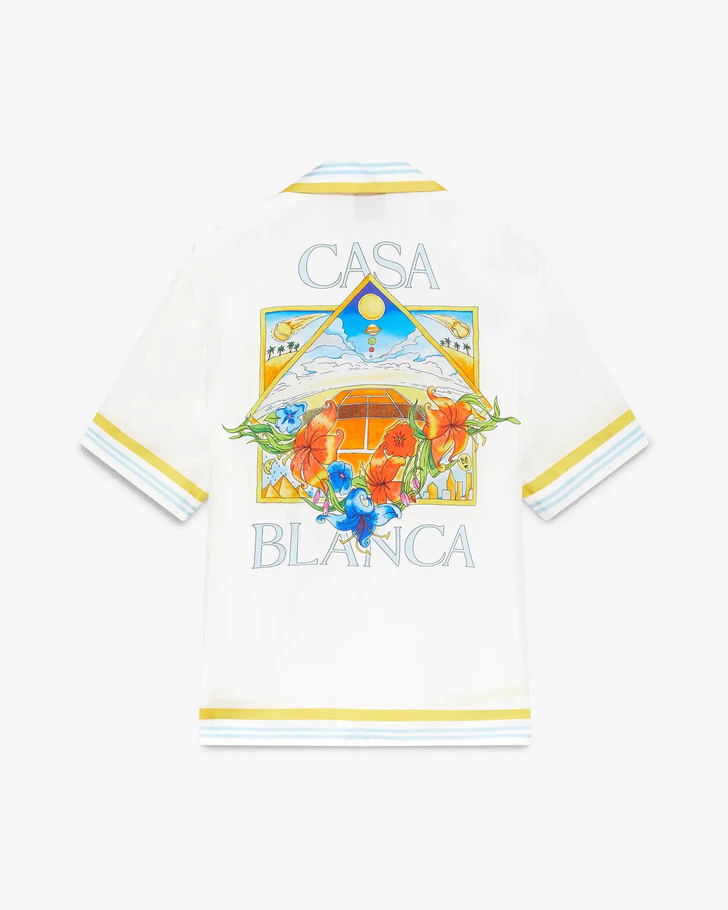 Chemise en soie à manches courtes, motif paysage de tennis blanc