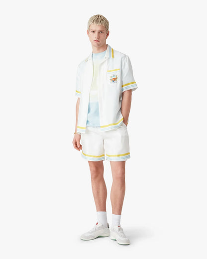 Chemise en soie à manches courtes, motif paysage de tennis blanc