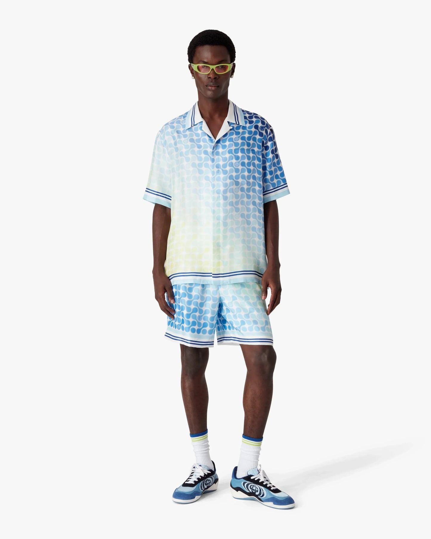 Chemise en soie à manches courtes à carreaux dégradés pour le tennis