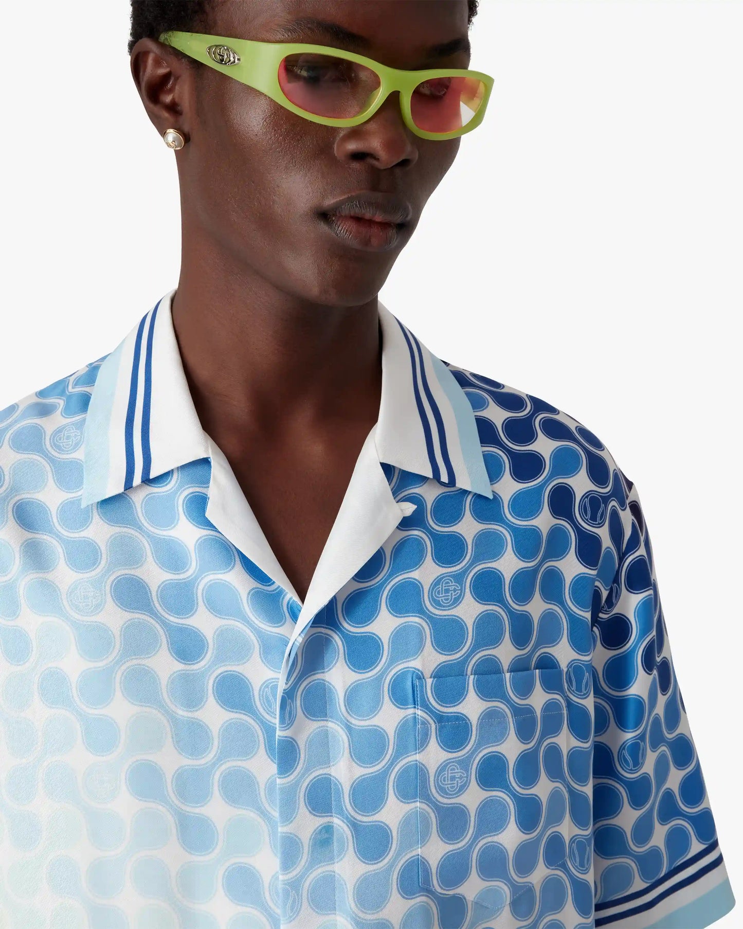 Chemise en soie à manches courtes à carreaux dégradés pour le tennis