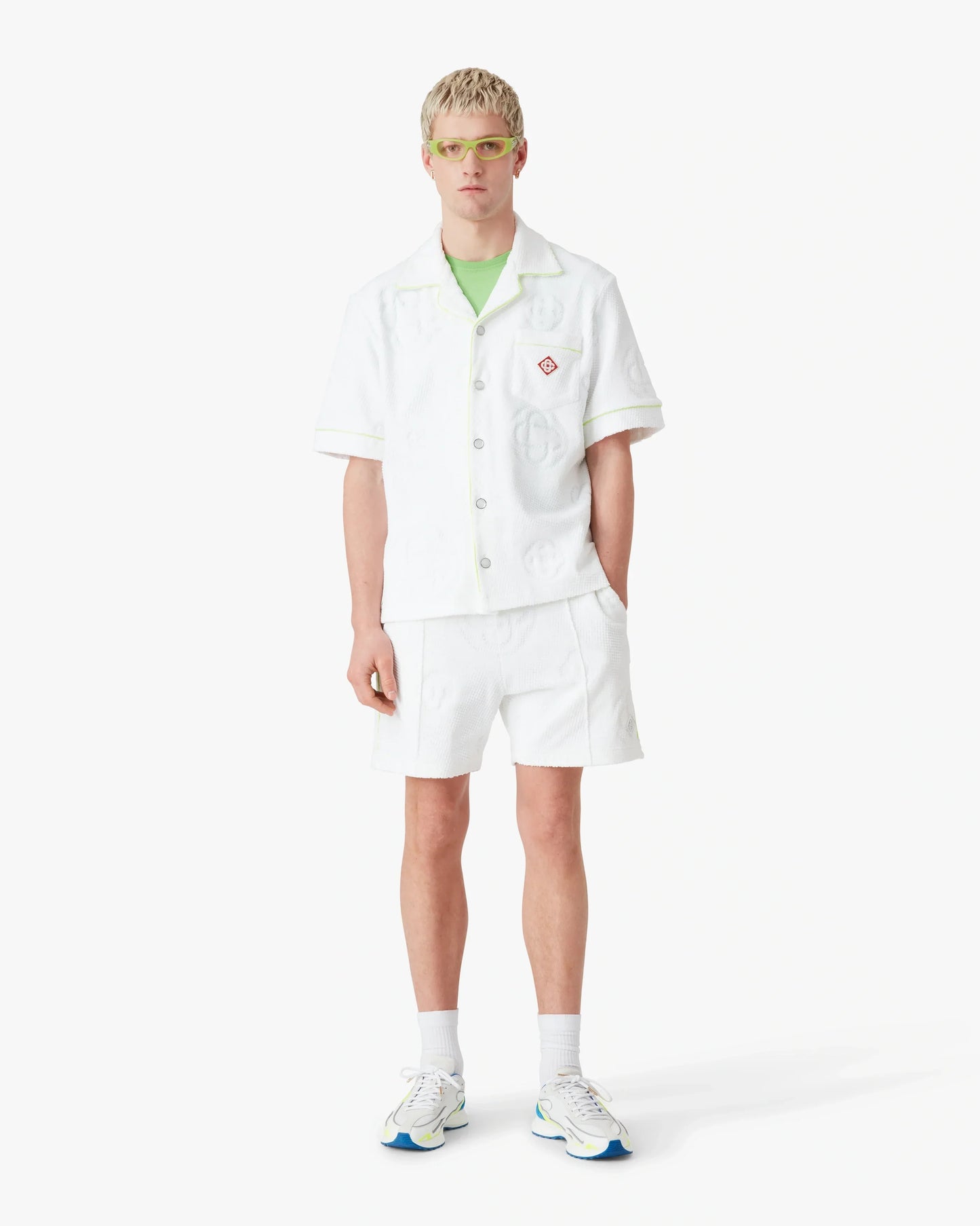 Chemise blanche éponge monogramme à manches courtes