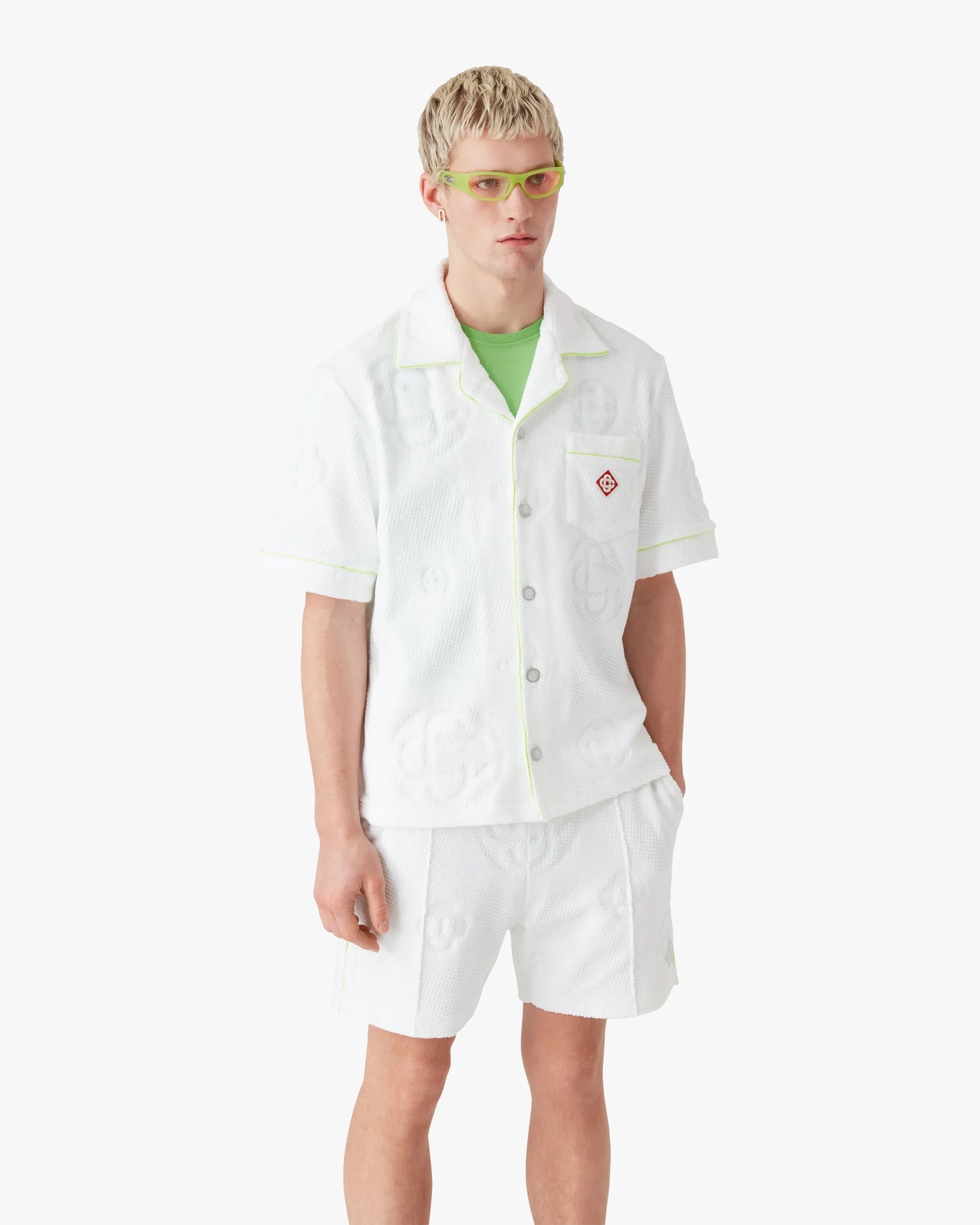 Chemise blanche éponge monogramme à manches courtes