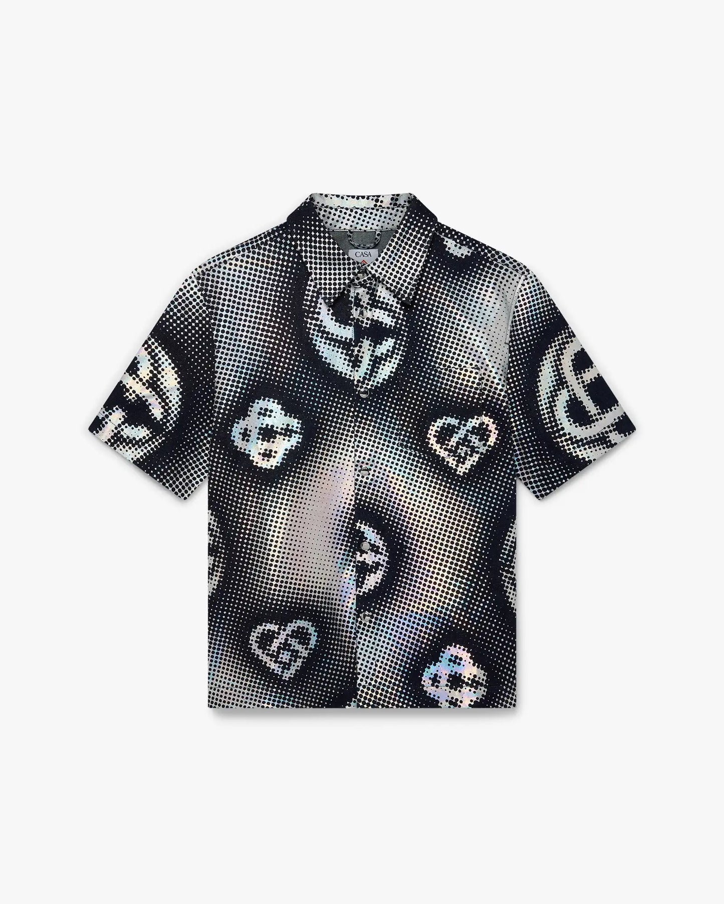 Chemise en jean à manches courtes monogrammée et nacrée