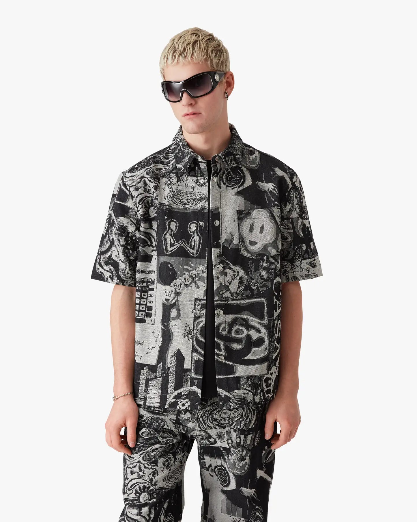 Chemise en jean à manches courtes Rave Collage