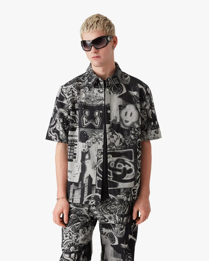 Chemise en jean à manches courtes Rave Collage