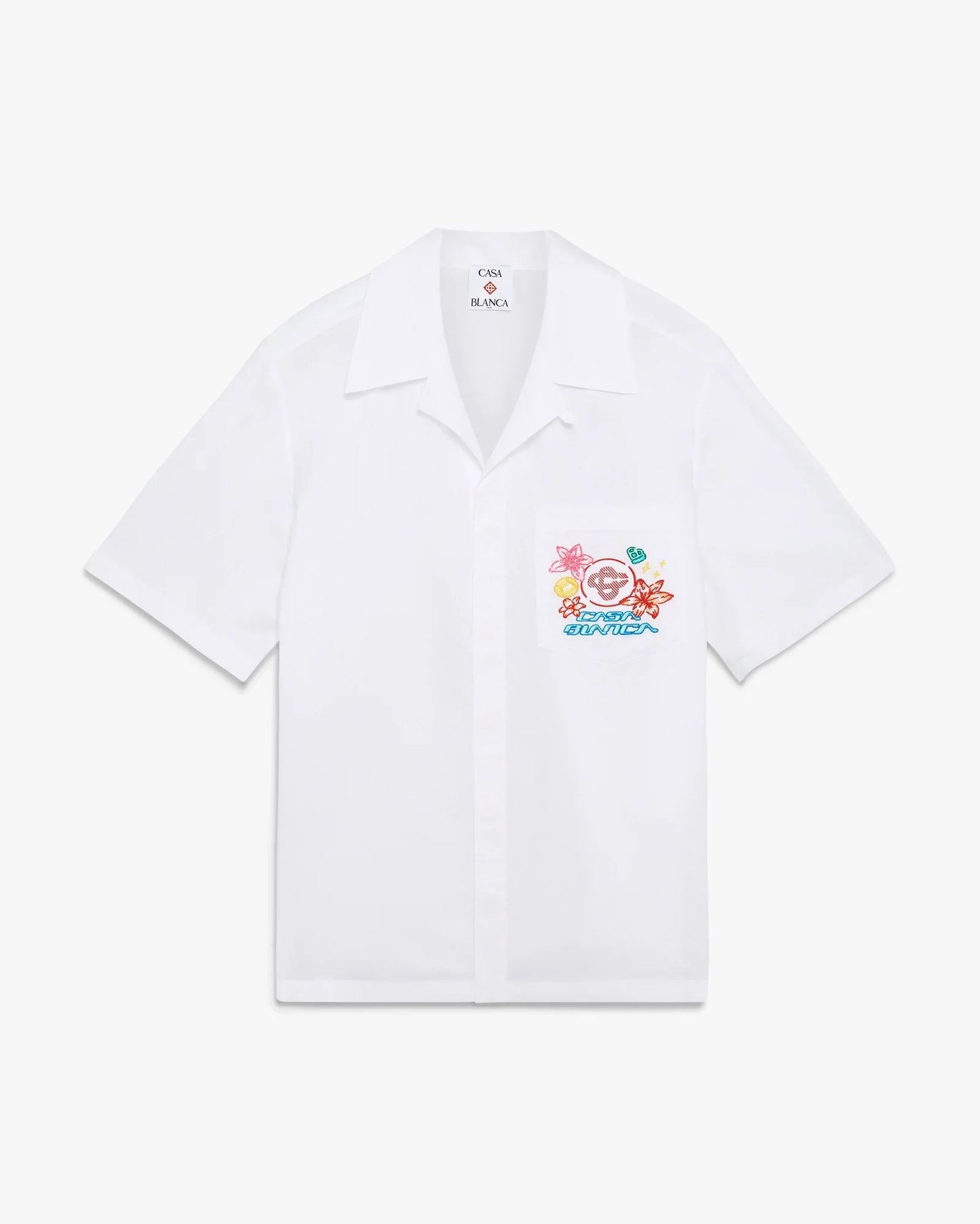 Chemise brodée à manches courtes avec collage d'icônes graphiques