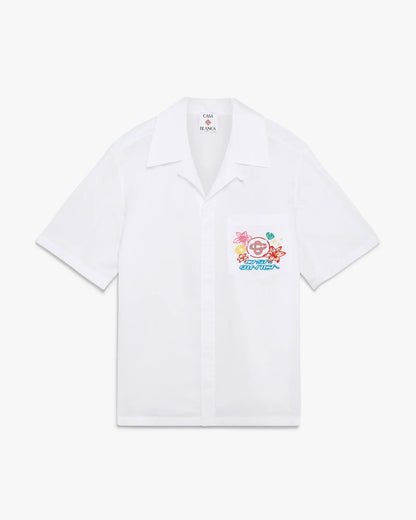 Chemise brodée à manches courtes avec collage d'icônes graphiques
