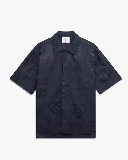 Chemise à manches courtes monogramme demi-ton marine