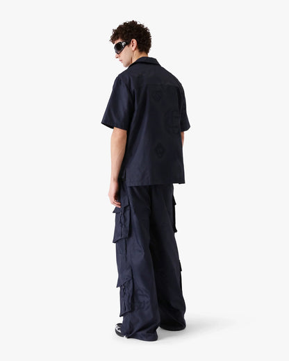 Chemise à manches courtes monogramme demi-ton marine