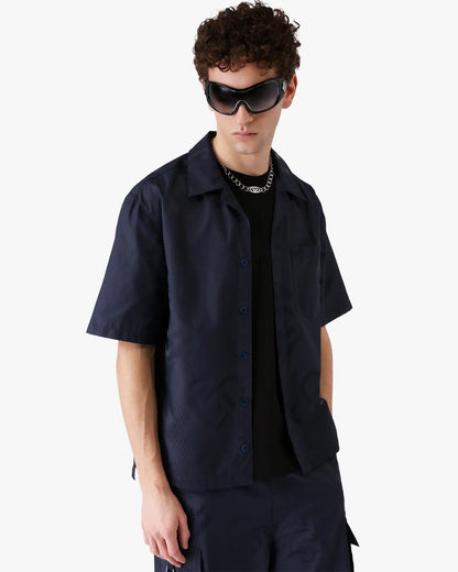 Chemise à manches courtes monogramme demi-ton marine