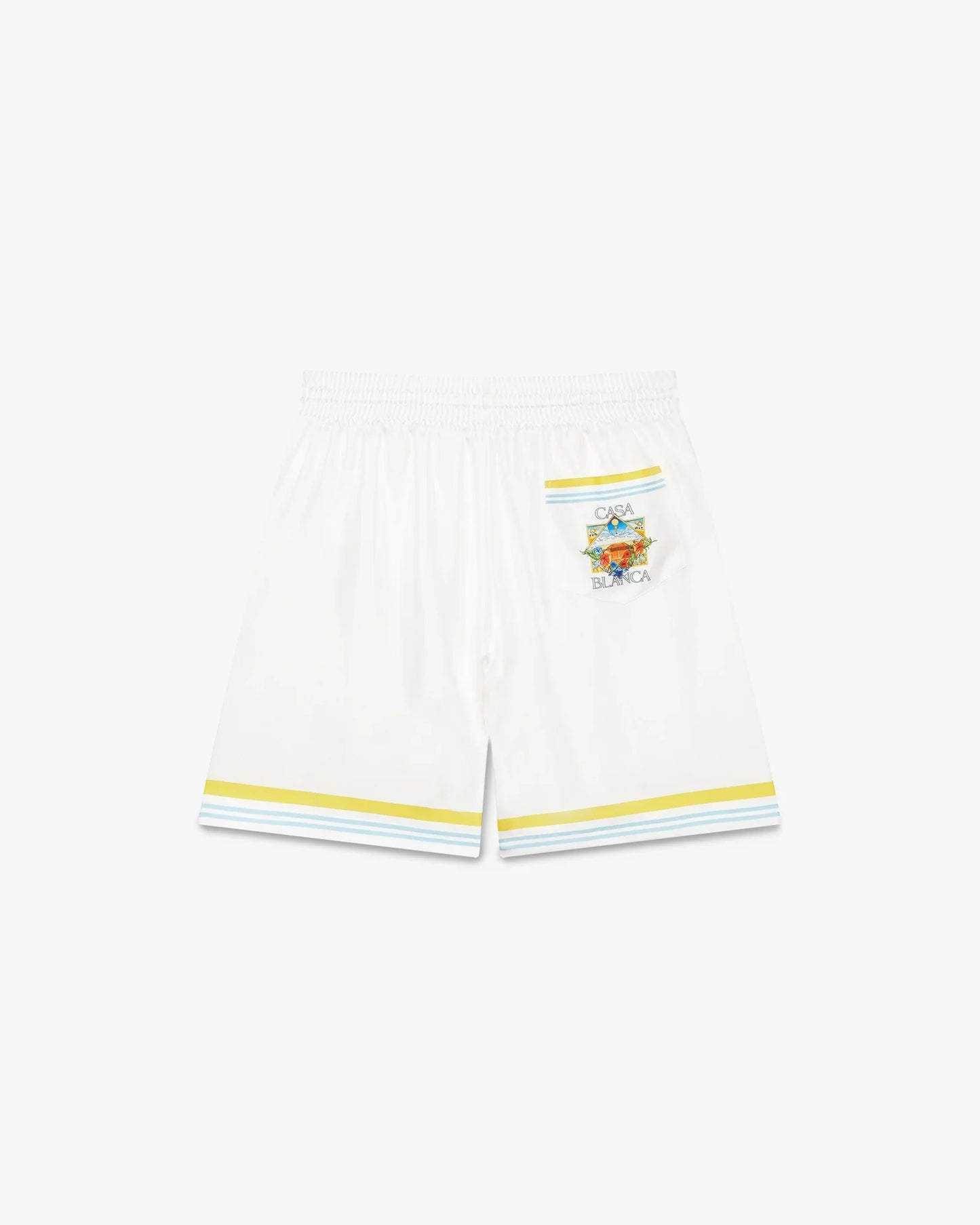 Short en soie blanc à motif paysager de tennis