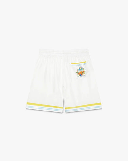 Short en soie blanc à motif paysager de tennis
