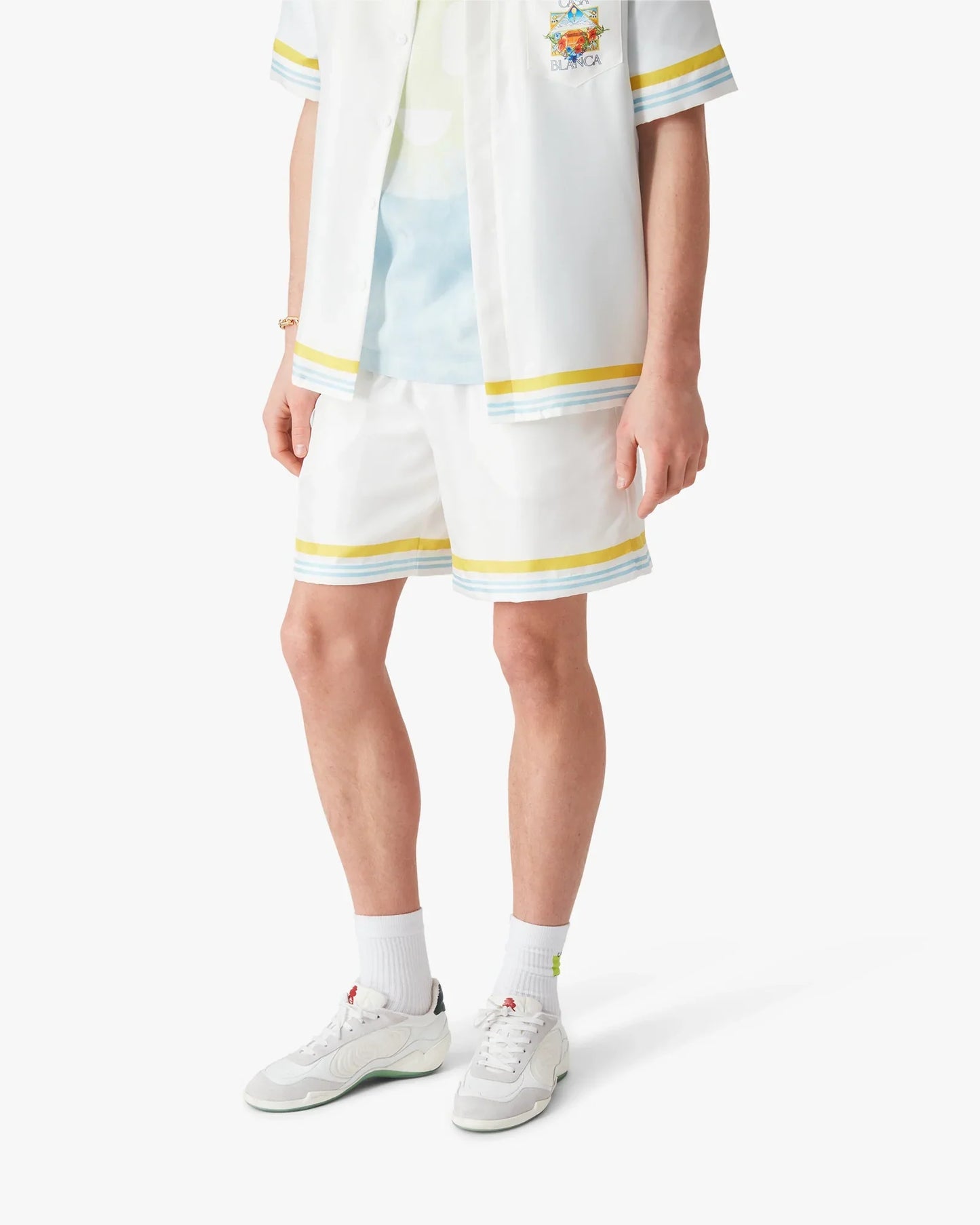 Short en soie blanc à motif paysager de tennis