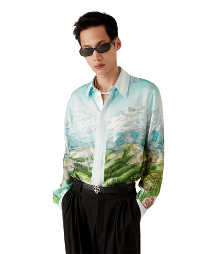 Dalmatian A La Montange Long Sleeve Silk Shirt