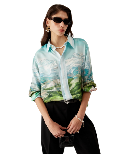 Dalmatian A La Montange Long Sleeve Silk Shirt