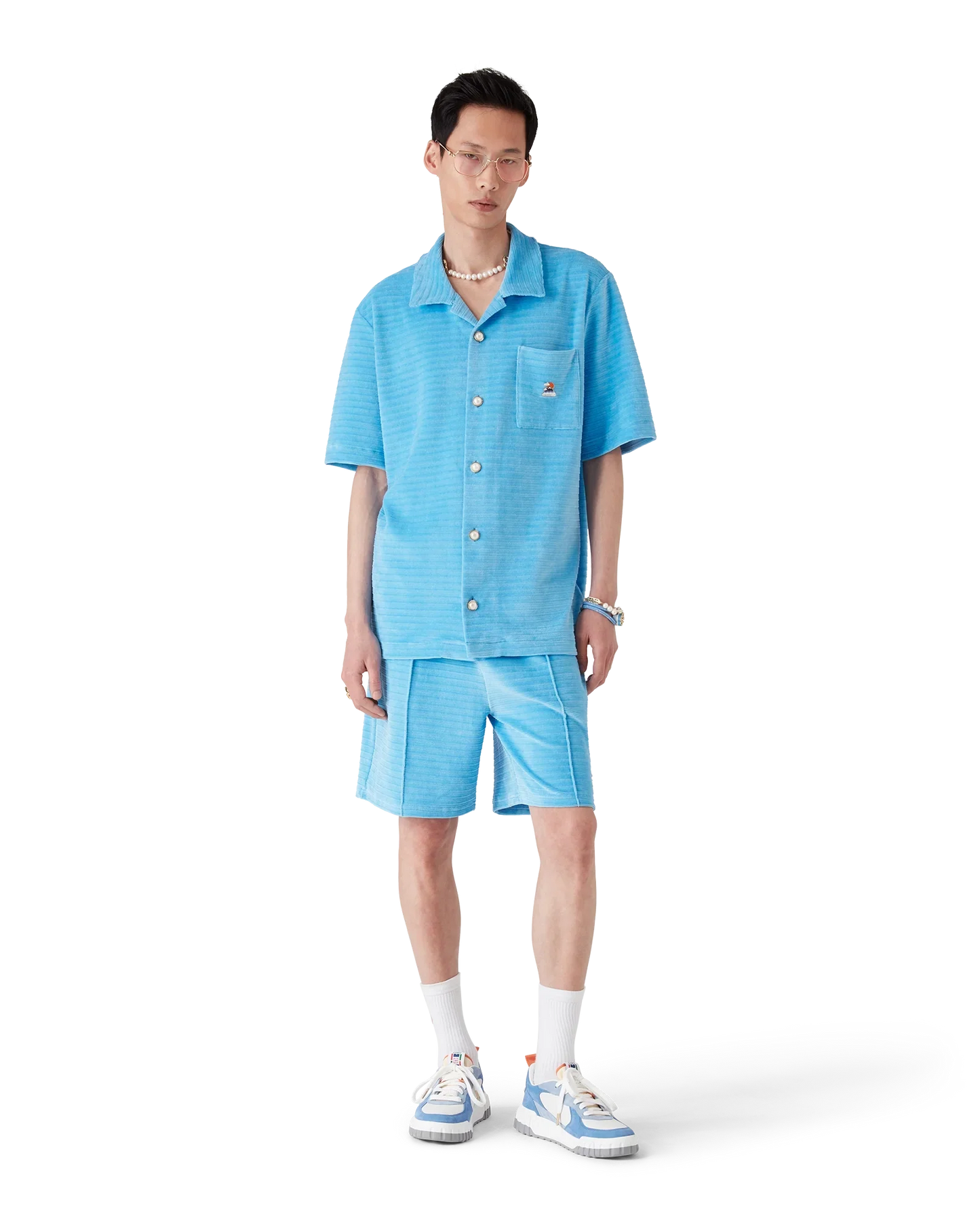 Chemise en velours à manches courtes et rayures